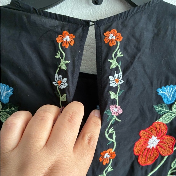 Zara Black Mini Ruffle Tunic Dress With Colorful Floral  Embroidery Design XS - Picture 11 of 12